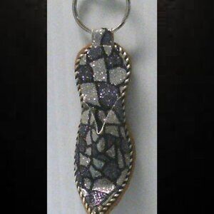 Grey and Silver Moroccan Babouche KeychainTraditional Berber Slipper